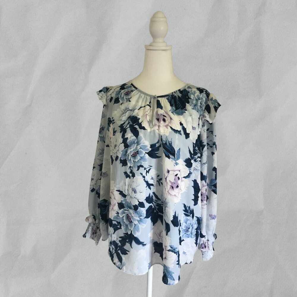 Women's Willow Drive Blouse Long Sleeve Blue Floral Size XL ~ NWT